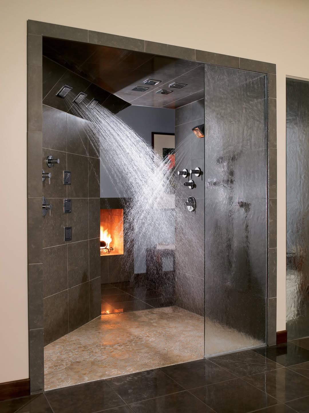 Luxury multi-spray shower with designer fixtures